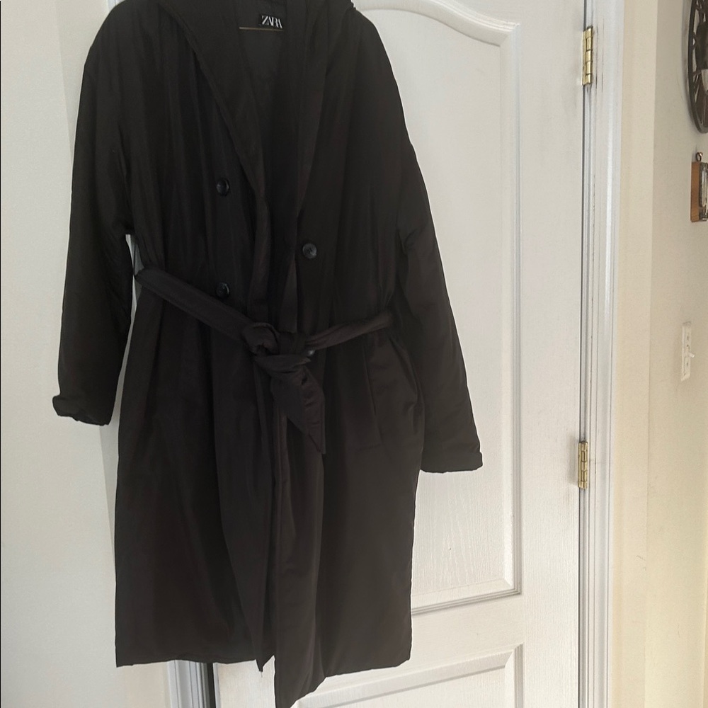 Zara Double-Breasted Black Trench Coat
